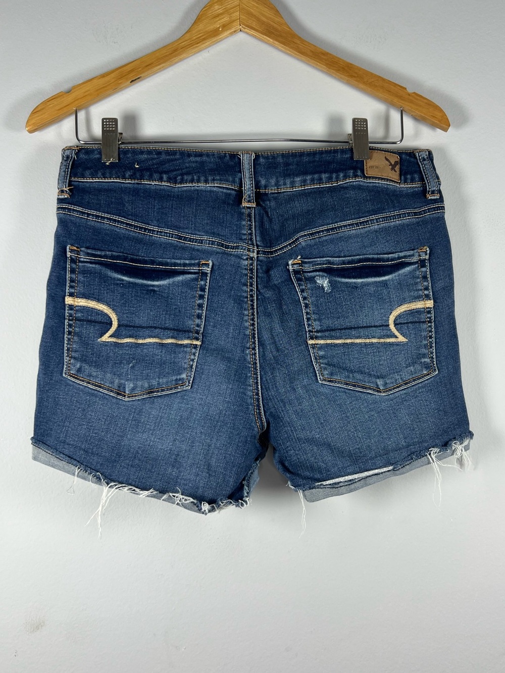 American Eagle Super Super Stretch High Rise Shortie Jean Shorts 12 - Picture 2 of 4
